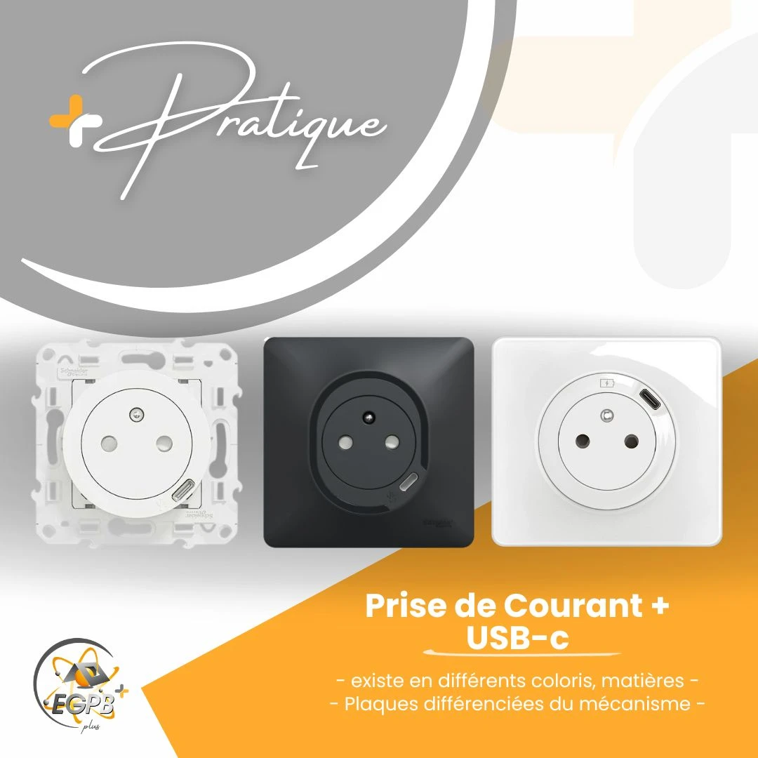 +Pratique - Prise électrique avec port USB-C intégré - EGPB+