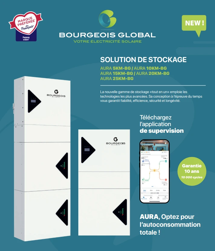 kit photovoltaique  6 kwc +5 kwh stockage +back up  Bourgeois Global  monophasé 63a