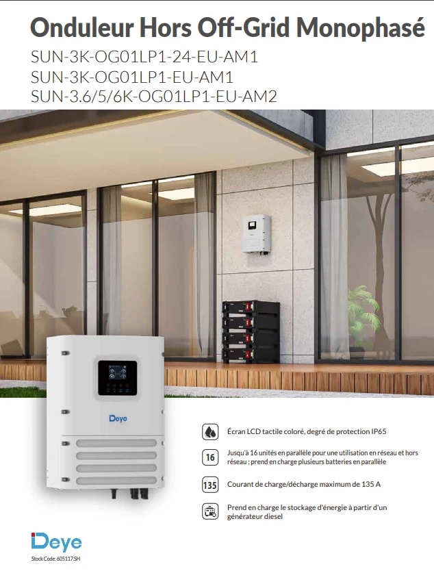 Kit site isolé DEYE 3.6 kw + 1 batterie 15kwh prémonté sur fibroflam twin + 6 panneauw 500wc bourgeois global