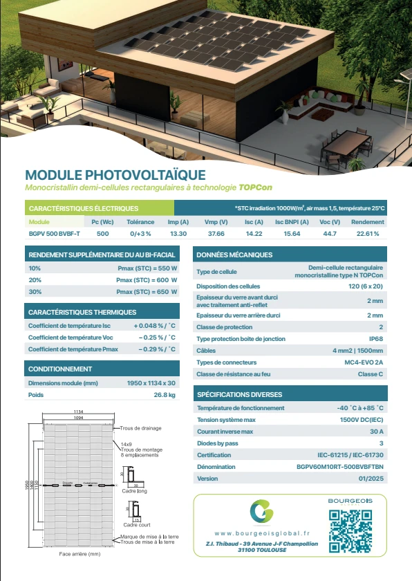 Kit site isolé DEYE 6 kw  + 2 batterie 15kwh  prémonté sur fibroflam twin + 12 panneauw 500wc  Bourgeois Global