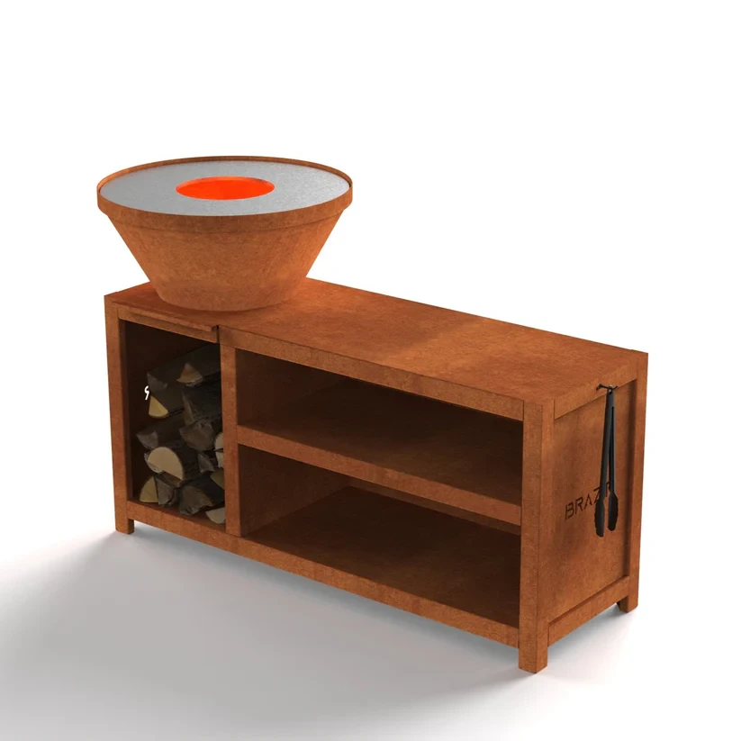 Brasero-Plancha 640 mm : Rond avec socle taille XL - Finition Rouille - Idéal jusqu'à 7 convives