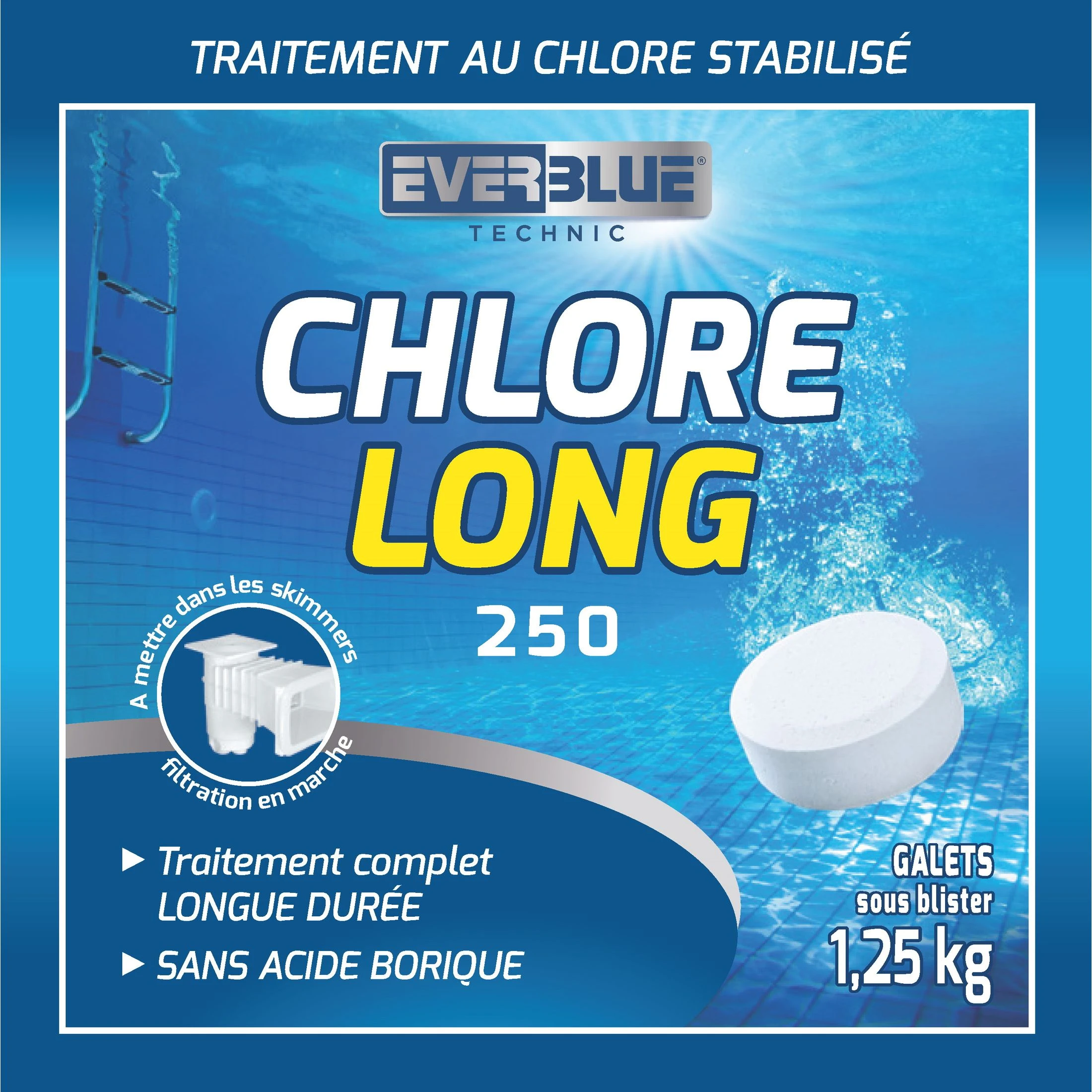 Chlore LONG - longue durée galet 250g - 1,25 kg