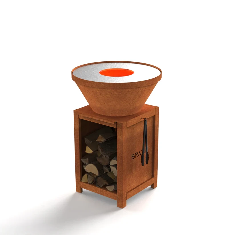 Brasero-Plancha 640 mm : Rond avec socle taille M - Finition Rouille - Idéal jusqu'à 7 convives