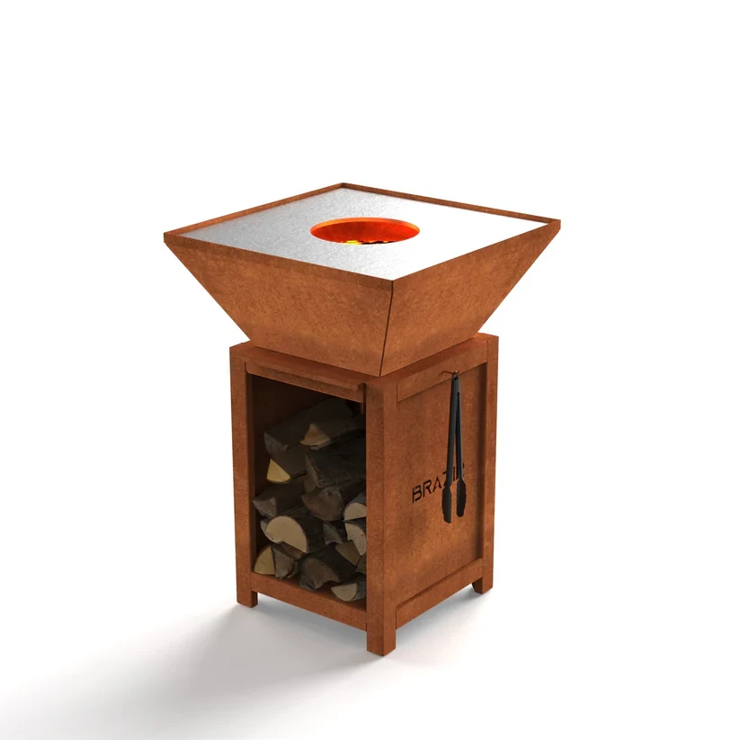 Brasero-Plancha 640 mm : Carré avec socle taille M - Finition Rouille - Idéal jusqu'à 7 convivesroduit