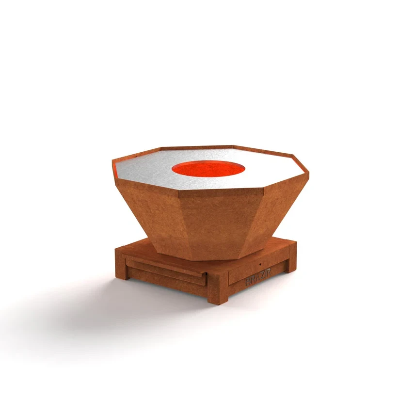 Brasero-Plancha 640 mm : Octogonal avec socle taille S - Finition Rouille - Idéal jusqu'à 7 convives