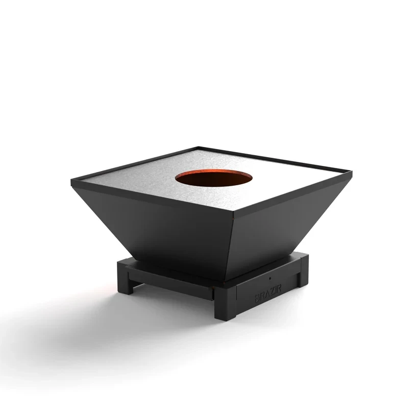 Brasero-Plancha 640 mm : Carré avec socle taille S - Finition Noire : peinture thermolaquée haute température - Idéal jusqu'à 7 convives