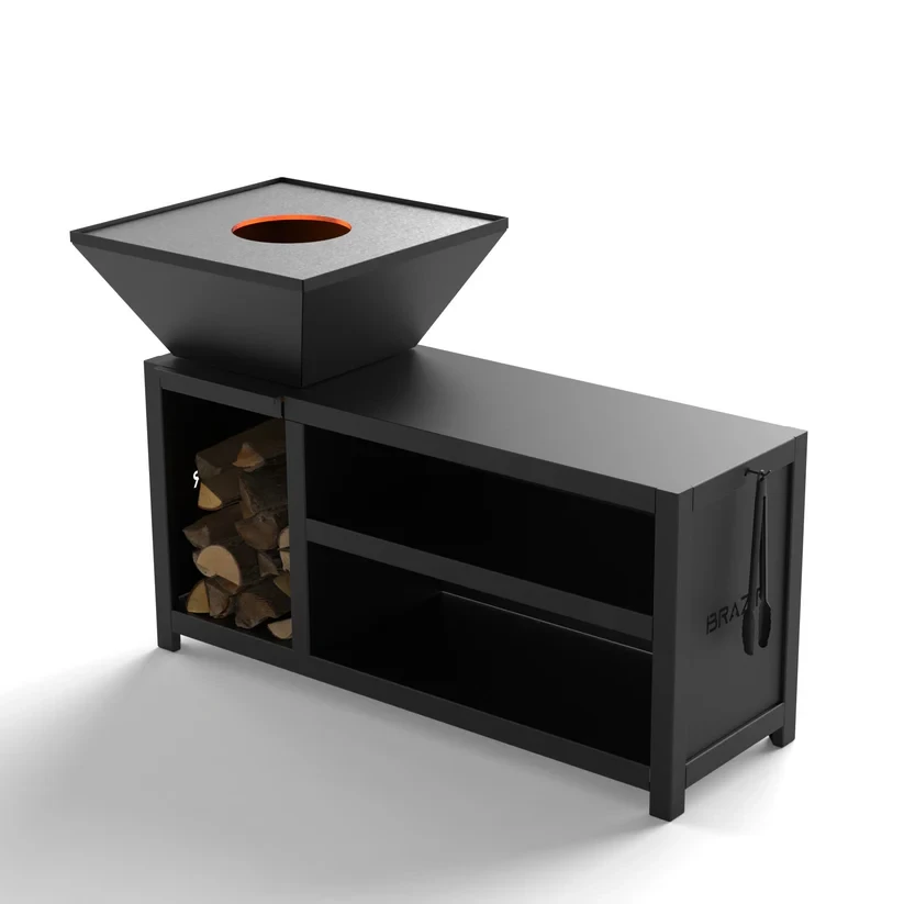 Brasero-Plancha 640 mm : Carré avec socle taille XL - Finition Noire : peinture thermolaquée haute température - Idéal jusqu'à 7 convives