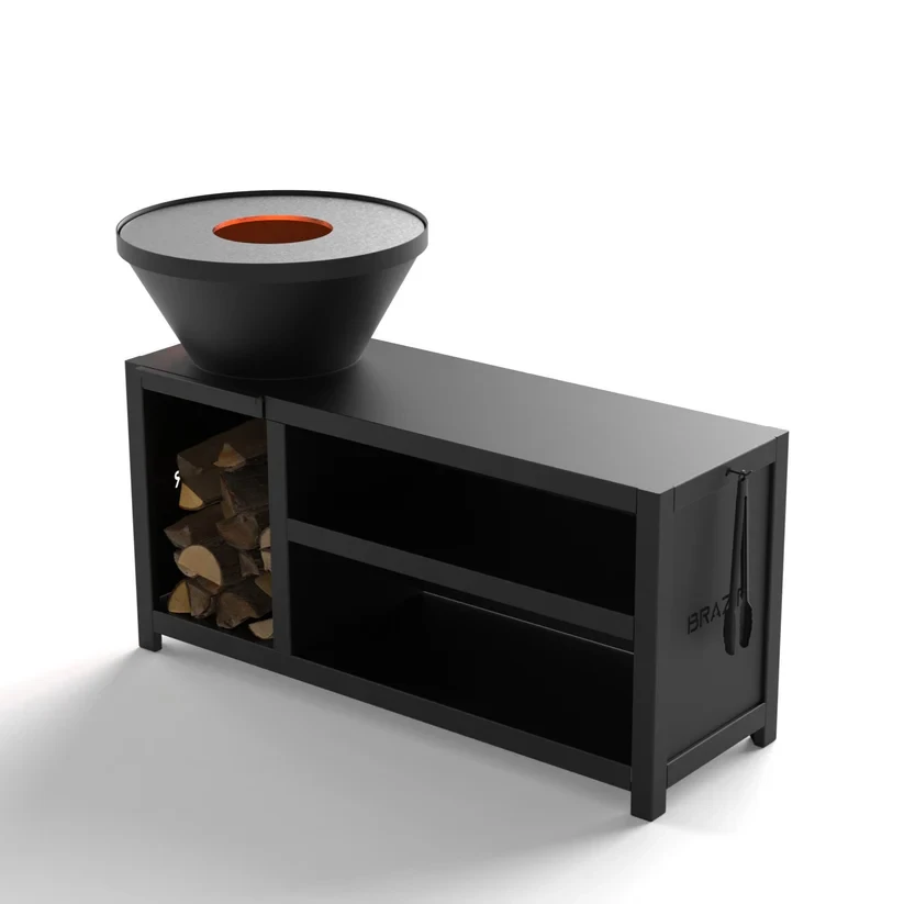 Brasero-Plancha 640 mm : Rond avec socle taille XL - Finition Noire : peinture thermolaquée haute température - Idéal jusqu'à 7 convives