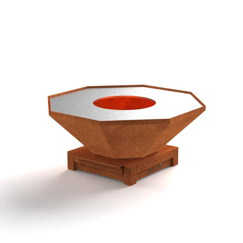 Brasero-Plancha 840 mm : Octogonal avec socle taille S - Finition Rouille - Idéal de 8 à 15 convives