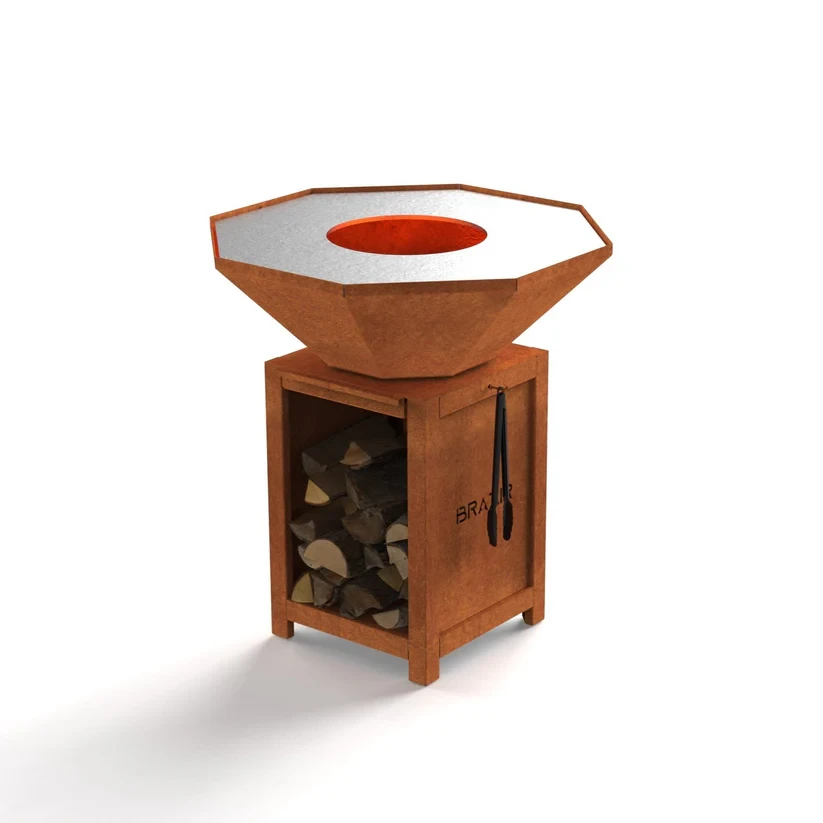 Brasero-Plancha 840 mm : Octogonal avec socle taille M - Finition Rouille - Idéal de 8 à 15 convives