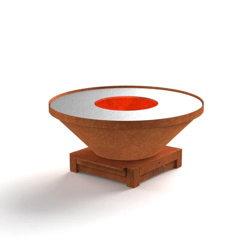 Brasero-Plancha 840 mm : Rond avec socle taille S - Finition Rouille - Idéal de 8 à 15 convives