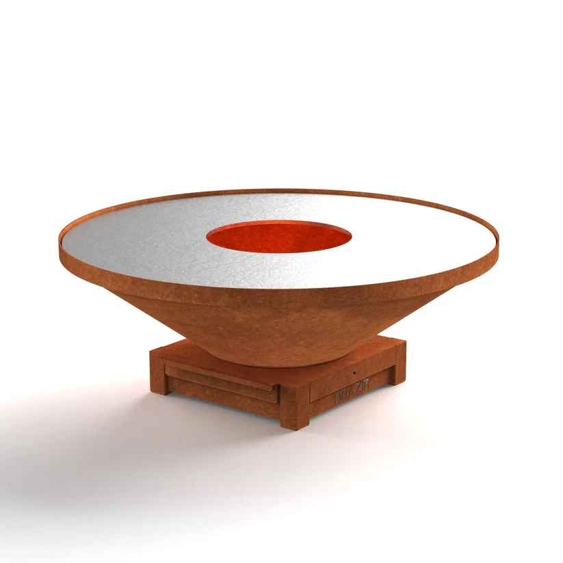Brasero-Plancha 1040 mm : Rond avec socle taille S - Finition Rouille - Idéal de 16 à 30 convives