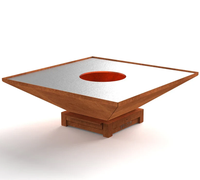 Brasero-Plancha 1040 mm : Carré avec socle taille S - Finition Rouille - Idéal de 16 à 30 convives