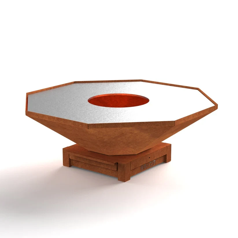 Brasero-Plancha 1040 mm : Octogonal avec socle taille S - Finition Rouille - Idéal de 16 à 30 convives