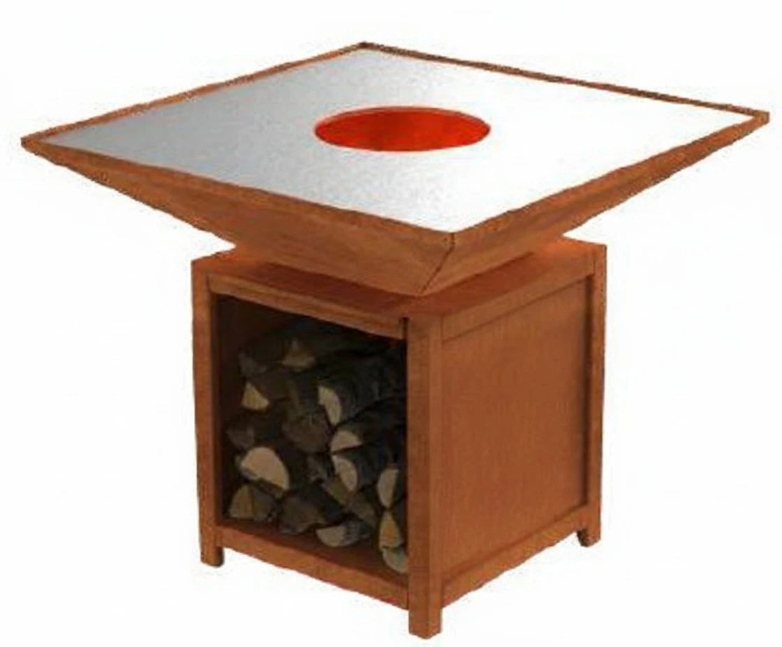 Brasero-Plancha 1040 mm : Carré avec socle taille L - Finition Rouille - Idéal de 16 à 30 convives