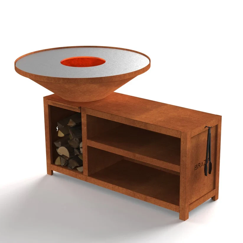 Brasero-Plancha 1040 mm : Rond avec socle taille XL - Finition Rouille - Idéal de 16 à 30 convives