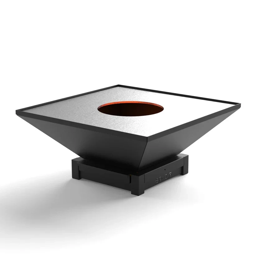 Brasero-Plancha 840 mm : Carré avec socle taille S - Finition Noire : peinture thermolaquée haute température - Idéal jusqu'à 15 convivesit