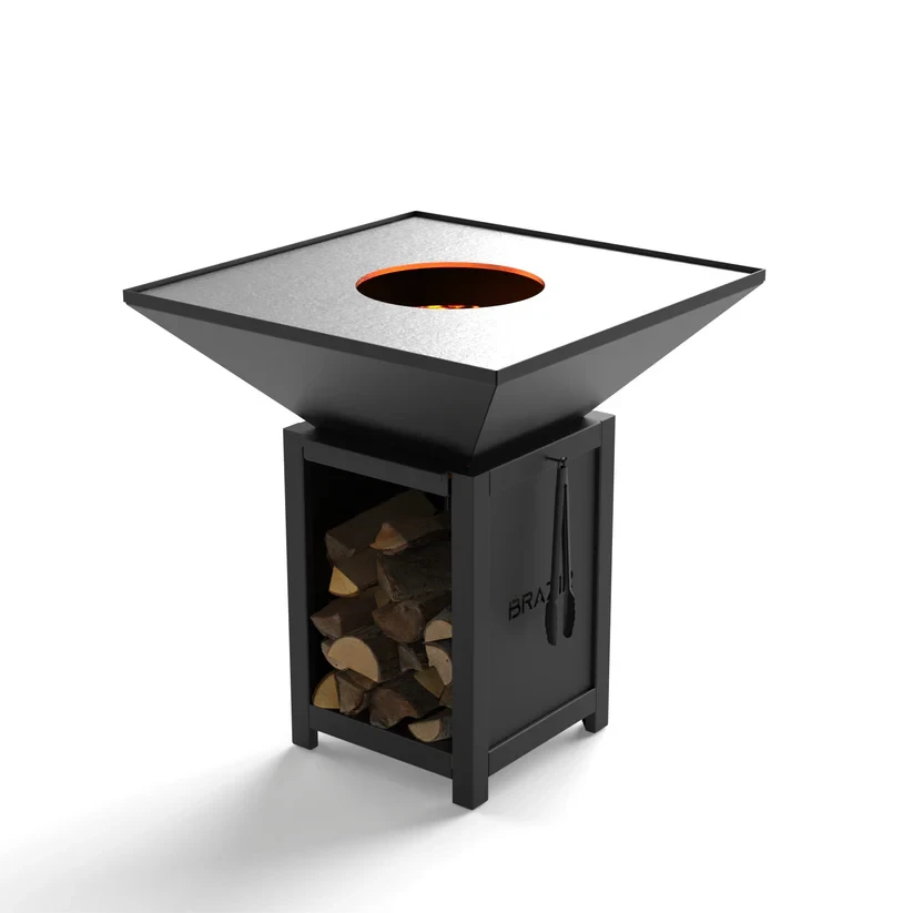 Brasero-Plancha 840 mm : Carré avec socle taille M - Finition Noire : peinture thermolaquée haute température - Idéal jusqu'à 15 convives