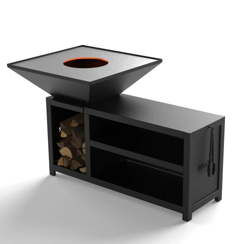 Brasero-Plancha 840 mm : Carré avec socle taille XL - Finition Noire : peinture thermolaquée haute température - Idéal jusqu'à 15 convives