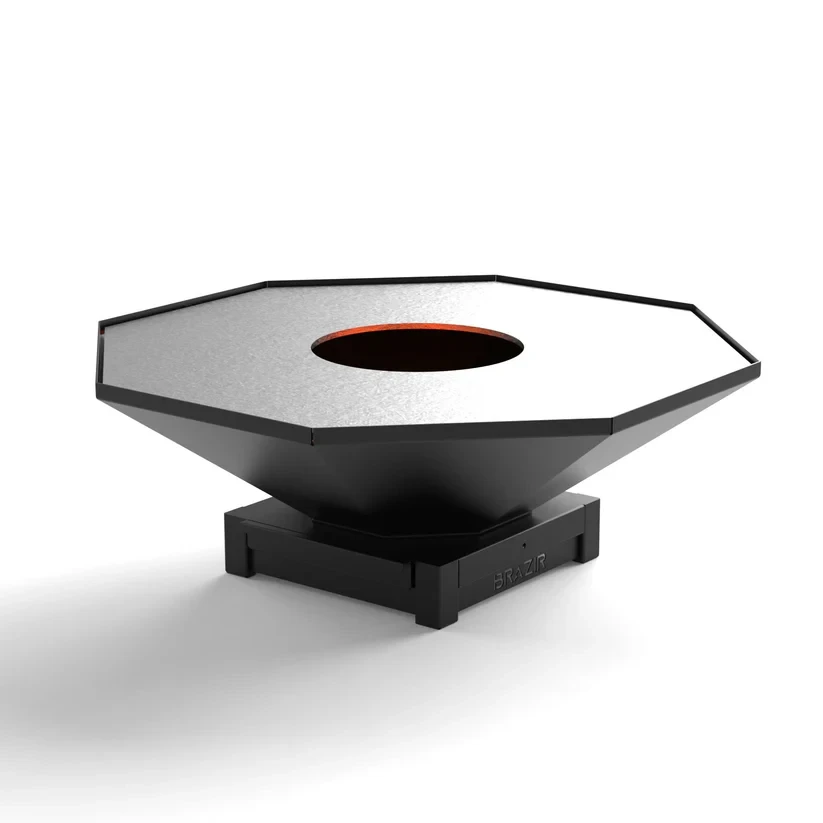 Brasero-Plancha 1040 mm : Octogonal avec socle taille S - Finition Noire : peinture thermolaquée haute température - Idéal jusqu'à 30 convives