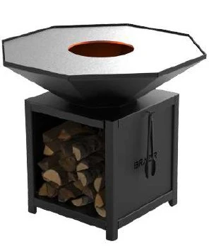 Brasero-Plancha 1040 mm : Octogonal avec socle taille L - Finition Noire : peinture thermolaquée haute température - Idéal jusqu'à 30 convives