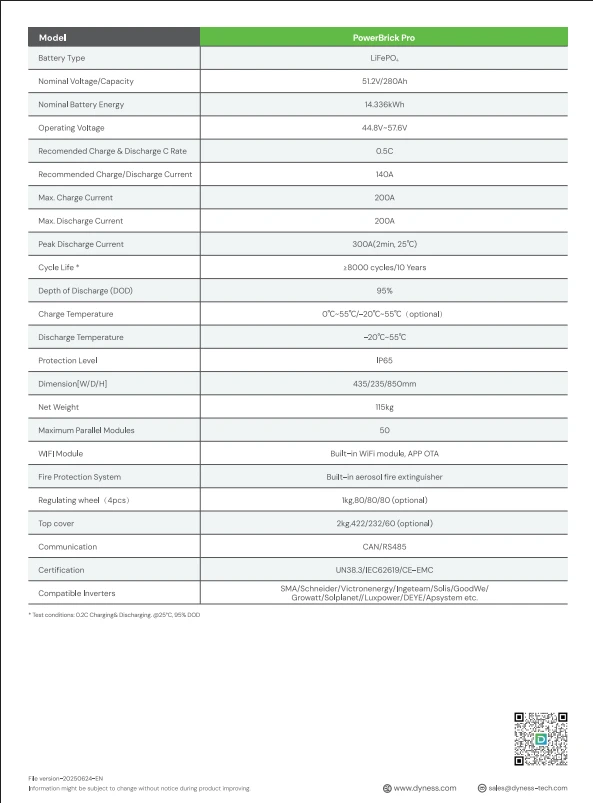 Batterie Dyness Power Brick Pro 14.3 kwh 52.1v basse tension pose inclus