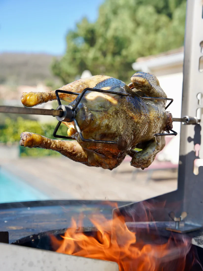 Tournebroche rôtissoire en acier inoxydable - Broche & moteur 230 V- Compatible avec tous les modèles de Brasero-Plancha