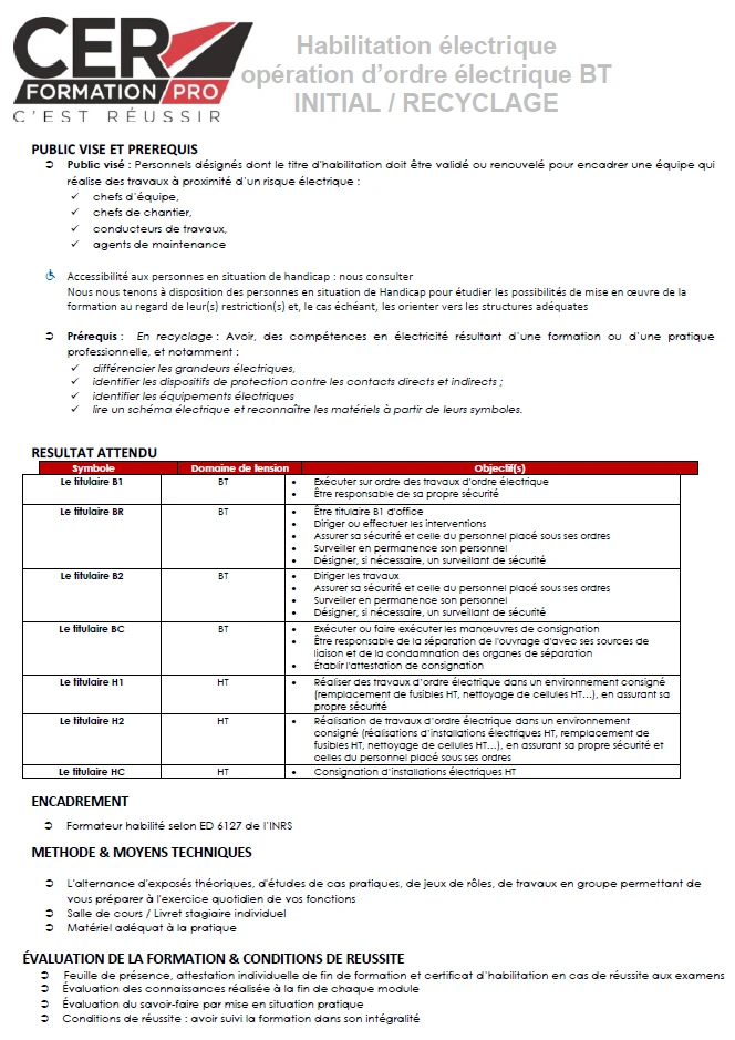 Habilitation électrique d'ordre électrique
