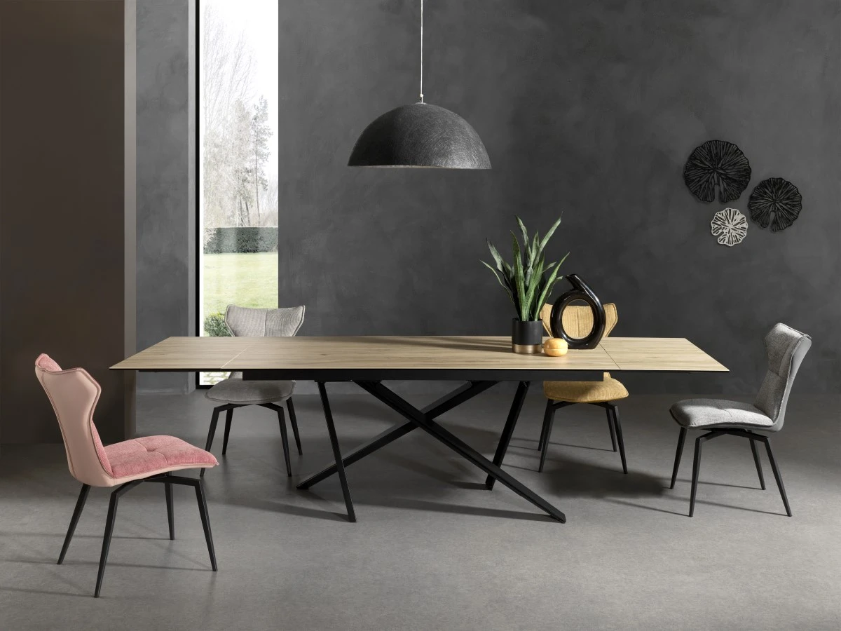 Table céramique Forrest 180+2 all de 50 cl pieds entremêlés + 4 chaises 1760 tissu