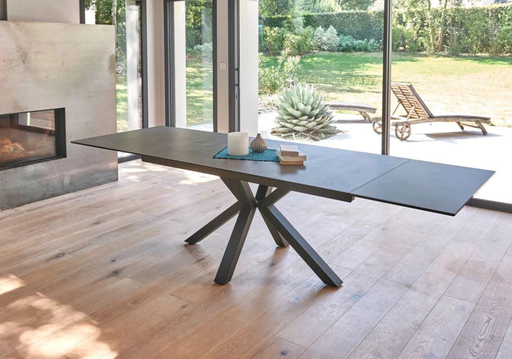 Table céramique pied métal JASMIN 180+2all de 50 cm - DESTOCKAGE D'USINE