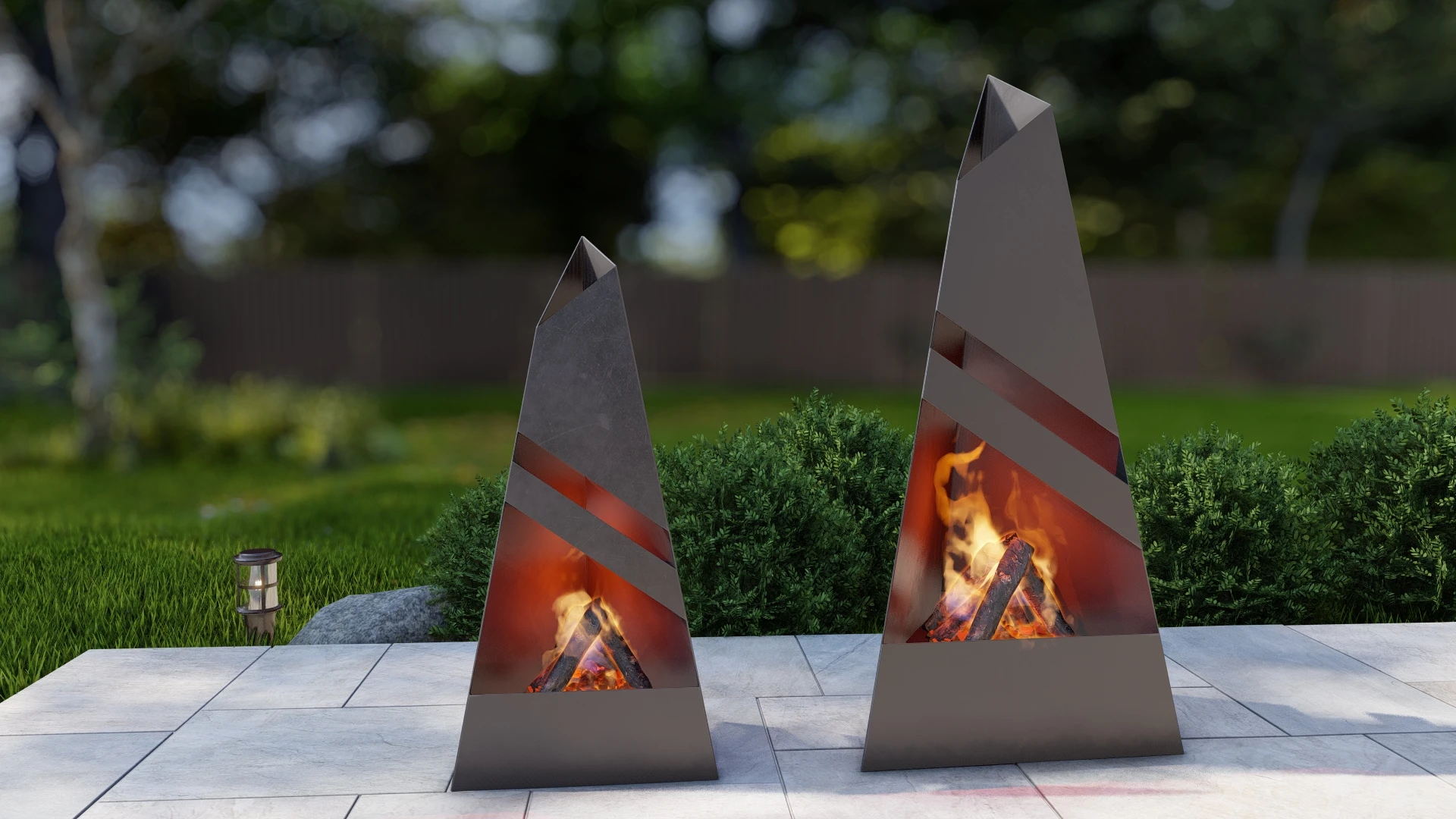Brasero pyramide V8 extérieur pour terrasse et jardin
