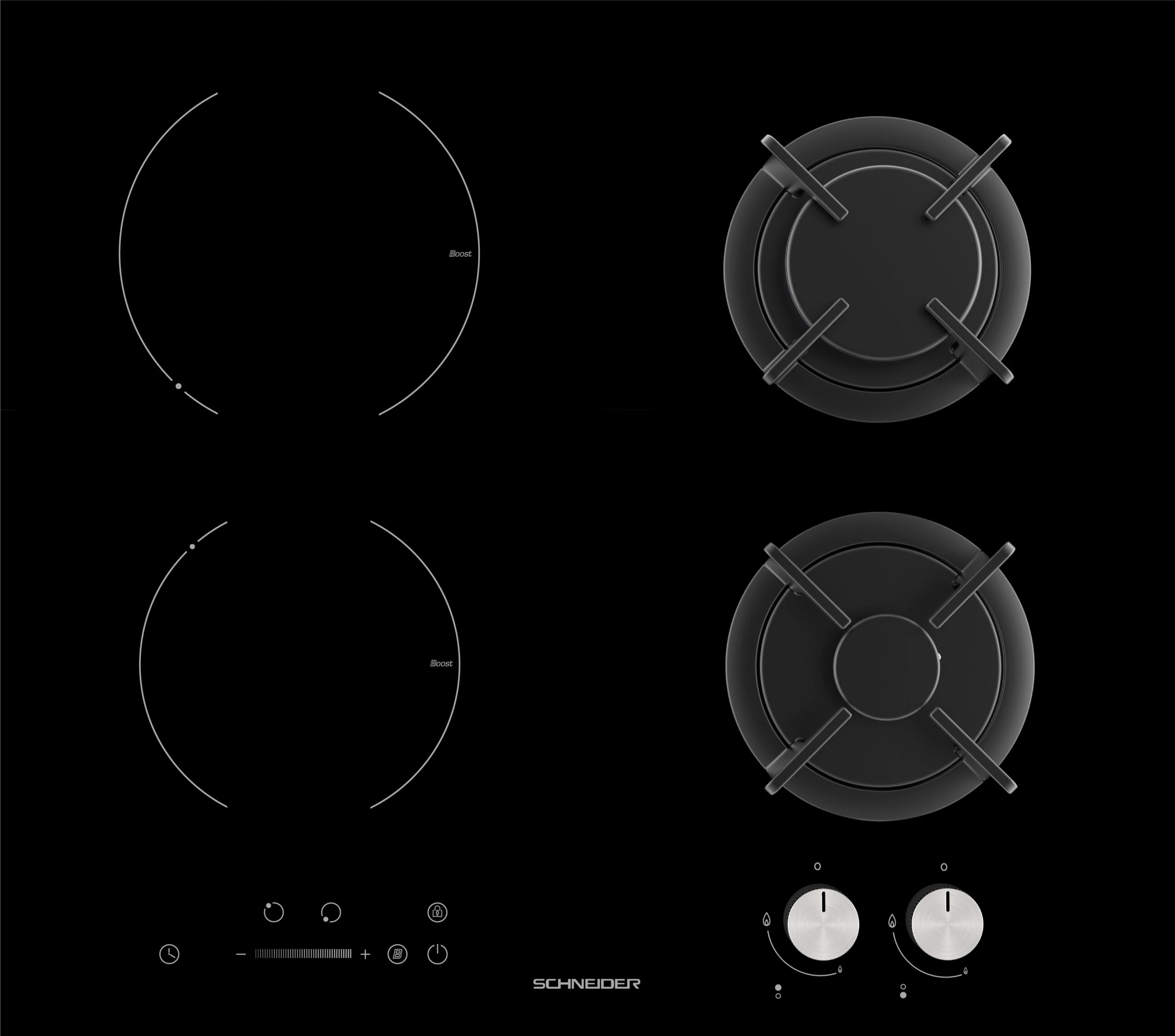 Table de cuisson mixte gaz et induction 60 cm noir SCTGI640S
