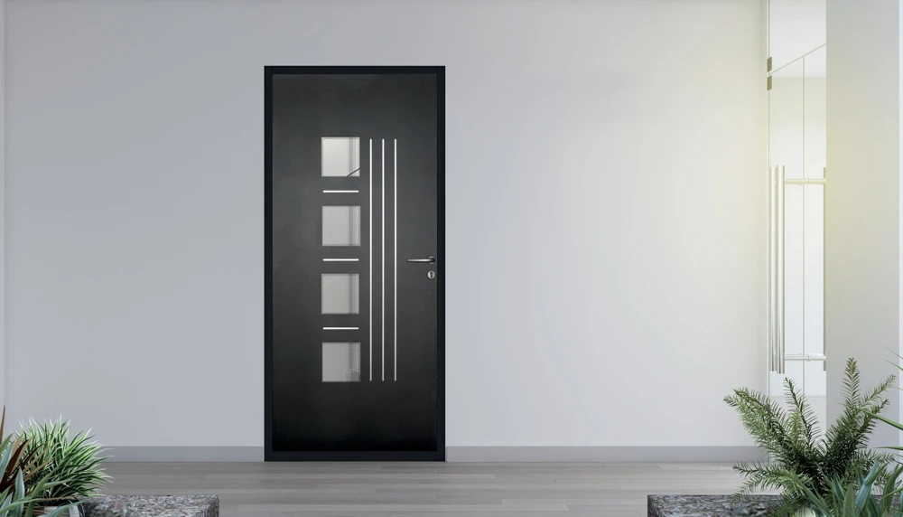 Porte d'entrée ERDEVEN FenetréA PVC blanc/Alu gris anthracite