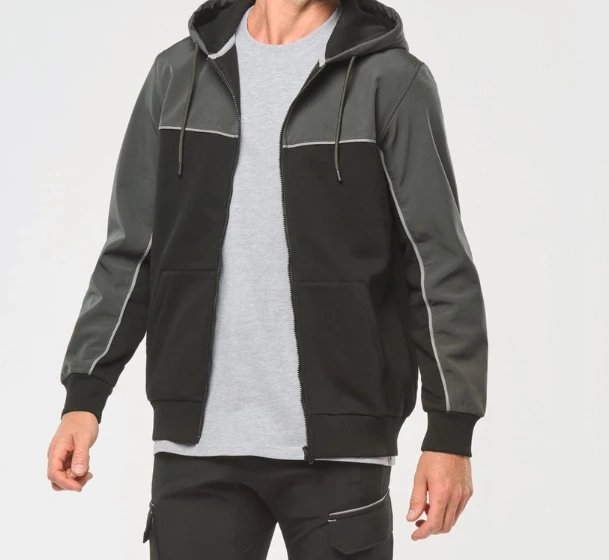 Veste molleton bicolore zippée à capuche écoresponsable unisexe personnalisable