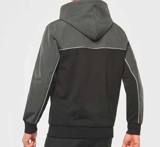 Veste molleton bicolore zippée à capuche écoresponsable unisexe personnalisable