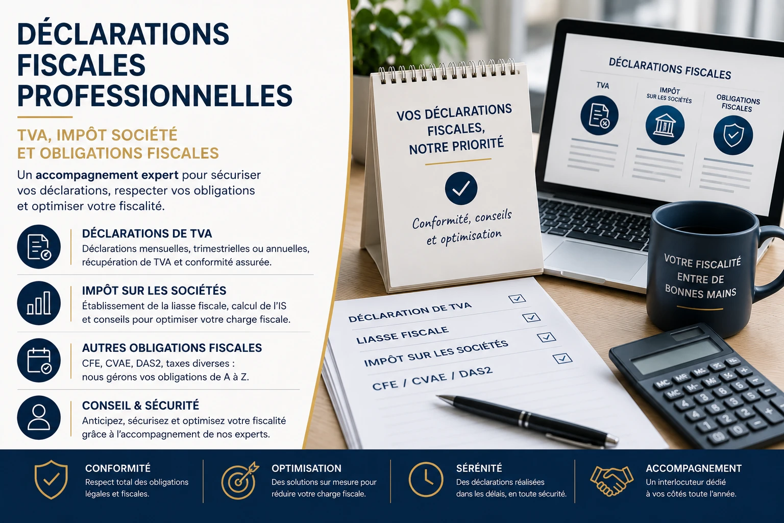 Déclarations fiscales professionnelles – TVA, impôt société et obligations fiscales