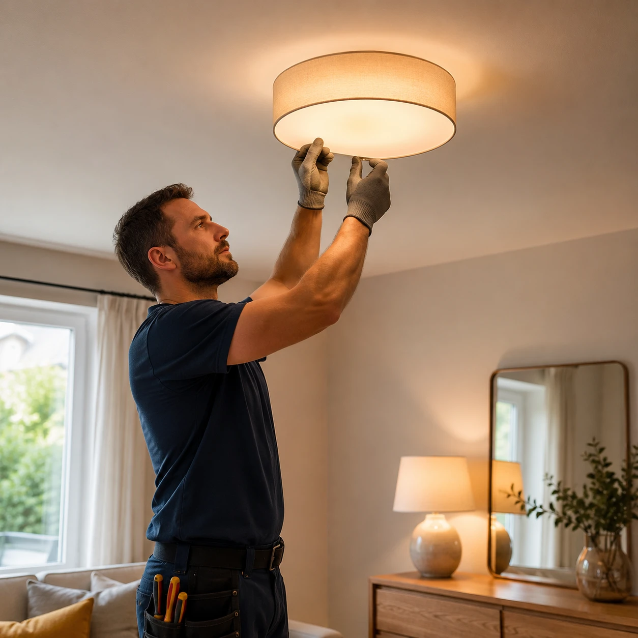 Pose d’un luminaire intérieur standard (logement de moins de 2 ans ou local professionnel)