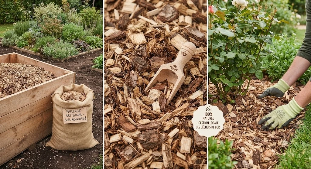 Paillage de bois artisanal