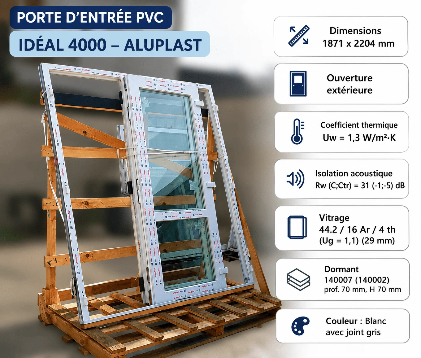 Porte d’entrée PVC double vantail ALUPLAST IDEAL 4000 – 1910 × 2200 mm – Neuvet