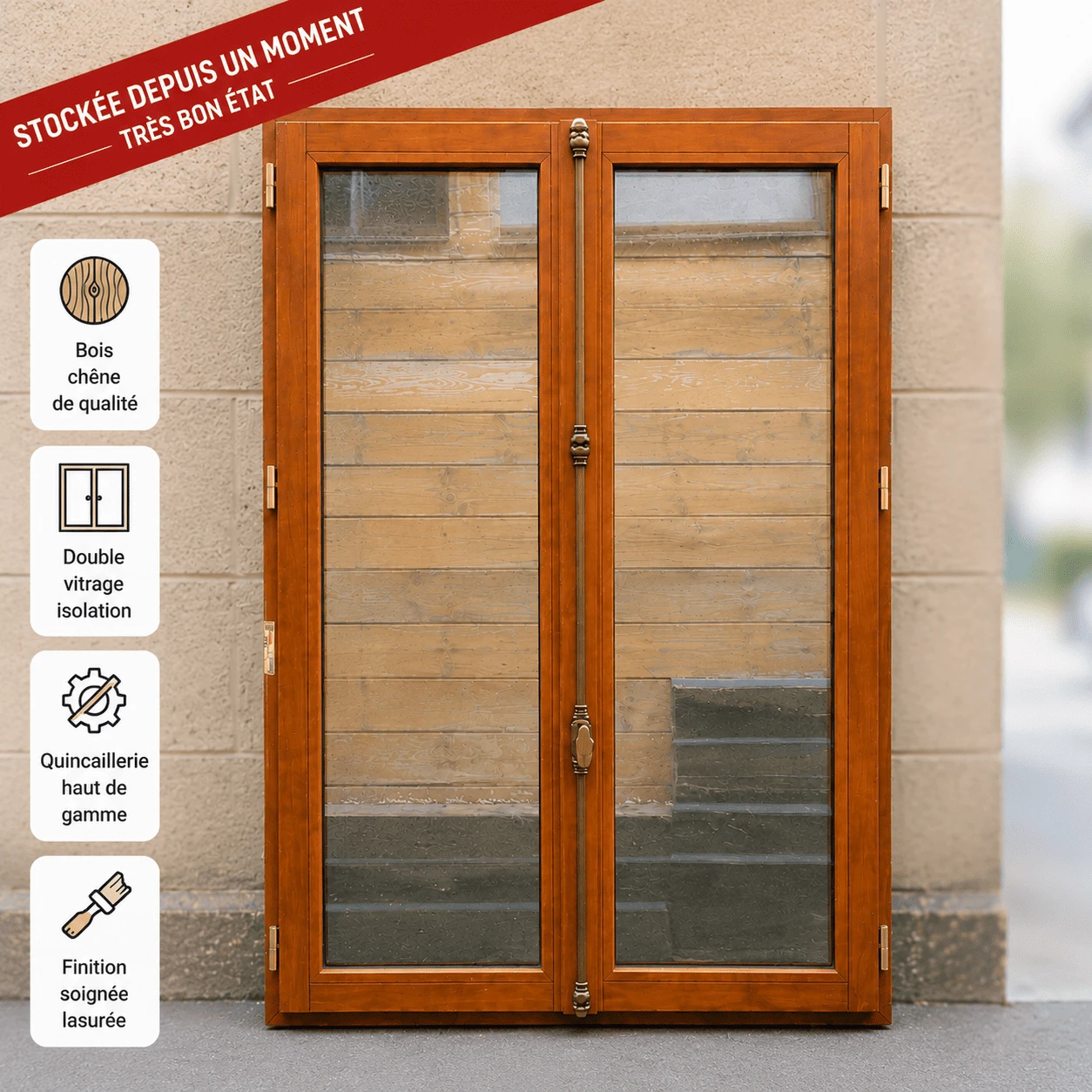 Menuiserie bois chêne – Fenêtre 2 vantaux à la française – 1100 × 1633 mm