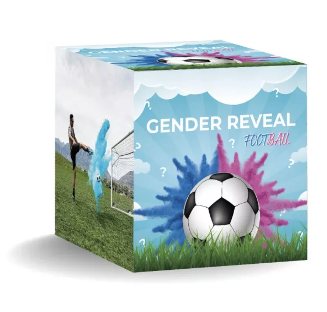 Ballon de foot gender reveal avec poudre bleu et rose pour révélation