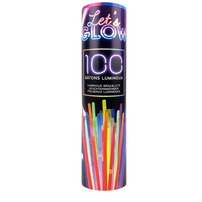 GLOW Tube de 100 bracelets fluos assortis 20x5 couleurs