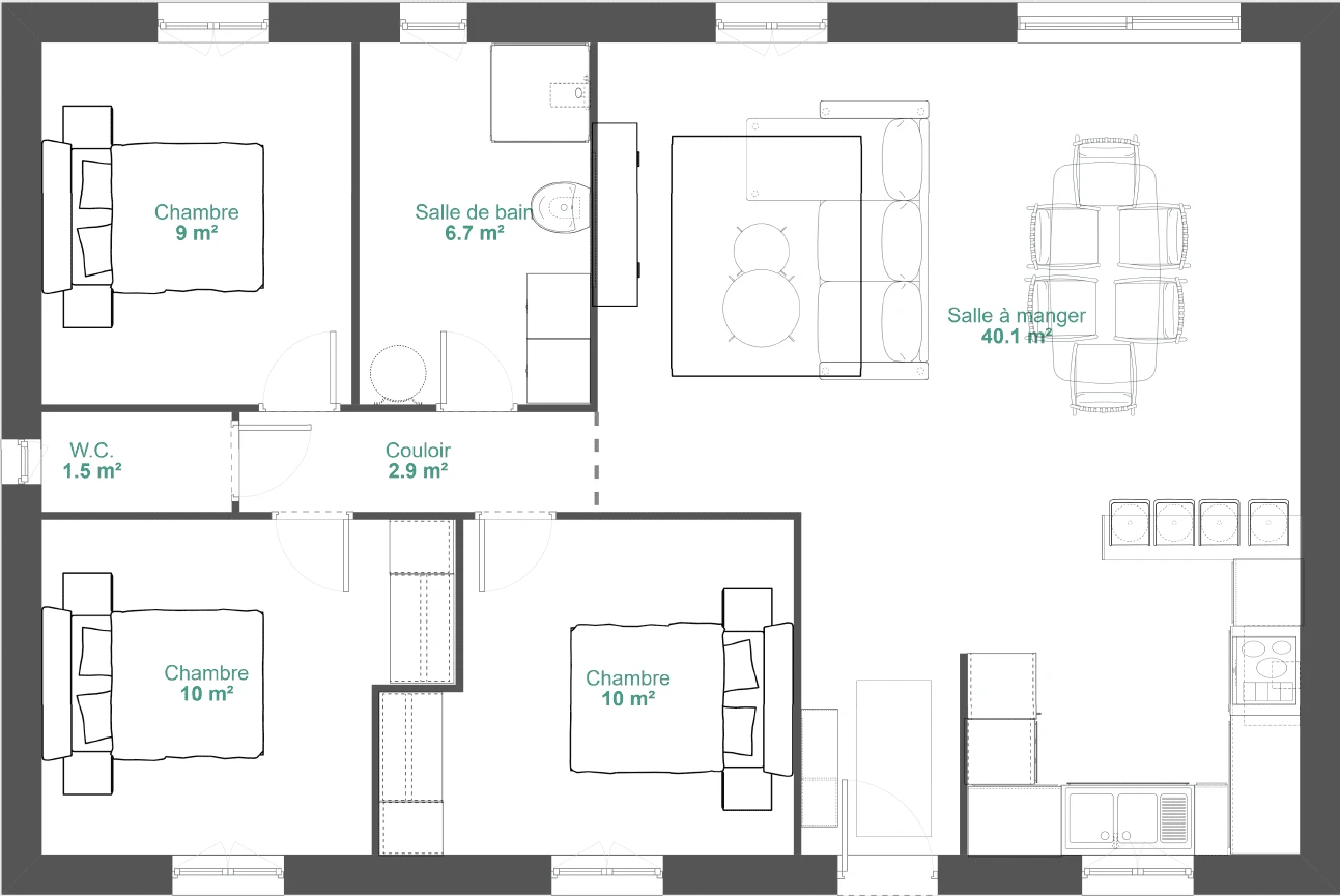 Maison Plain-Pied - 80 m² habitables