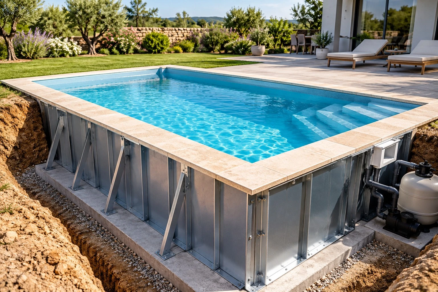 PISCINE EN PANNEAUX ACIER 6 × 3 M | LILY SUN PISCINES
