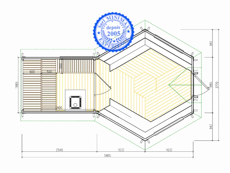 Kota mixte grill 9.2 m² extension sauna 2.50 m