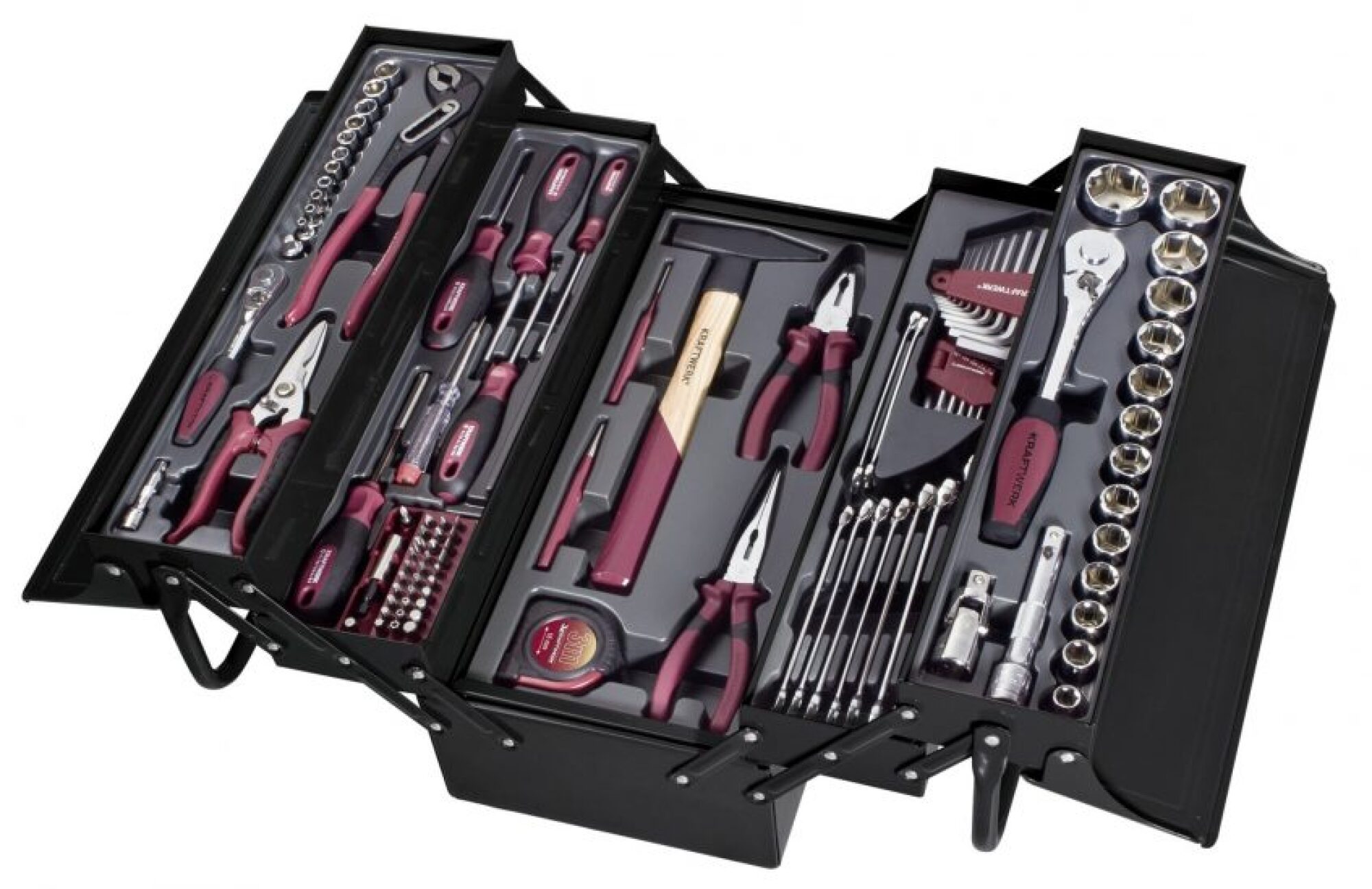 Caisse métallique équipée de 106 outils universel  1/4″-1/2″ KRAFTWERK
