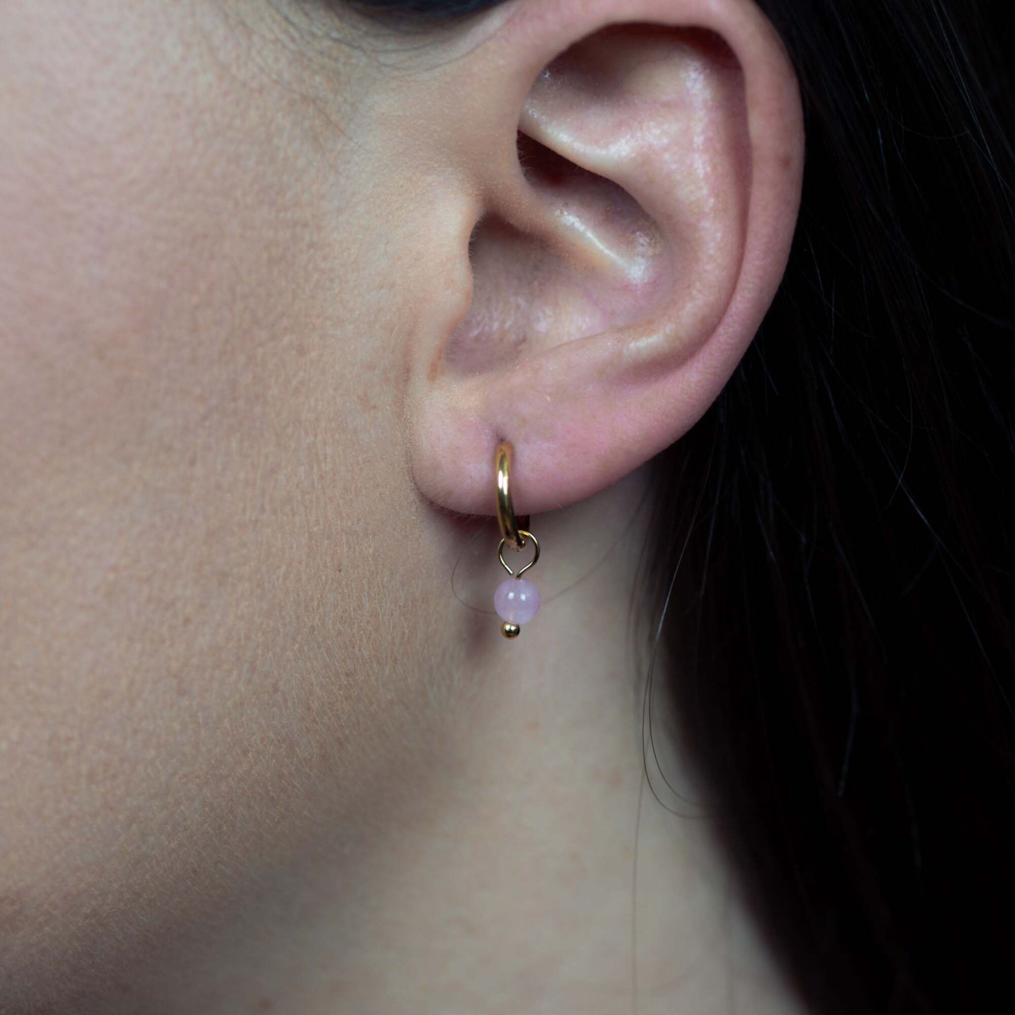 Boucles d'oreilles créoles Serena en pierres Quartz Rose