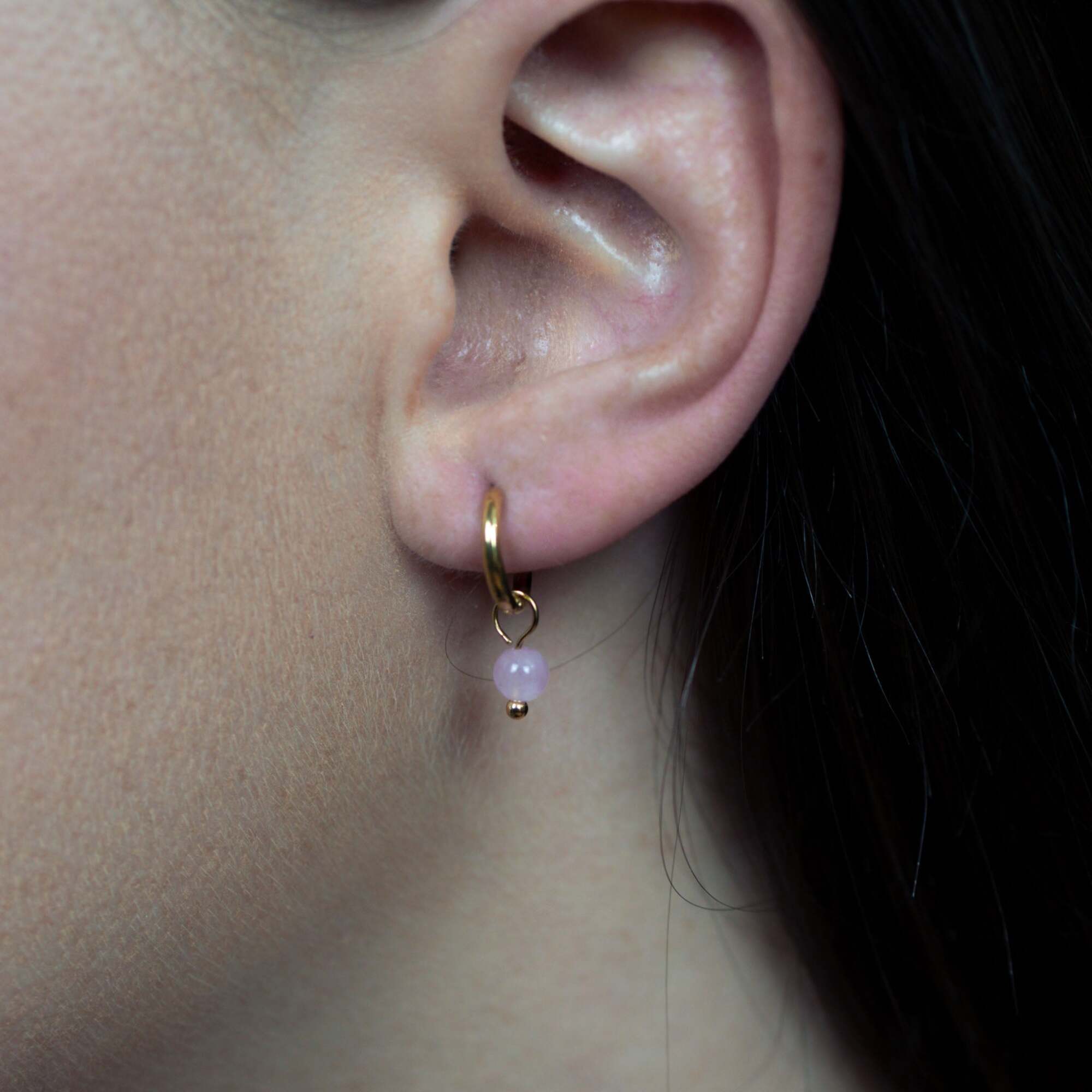 Boucles d'oreilles créoles Serena en pierres Quartz Rose