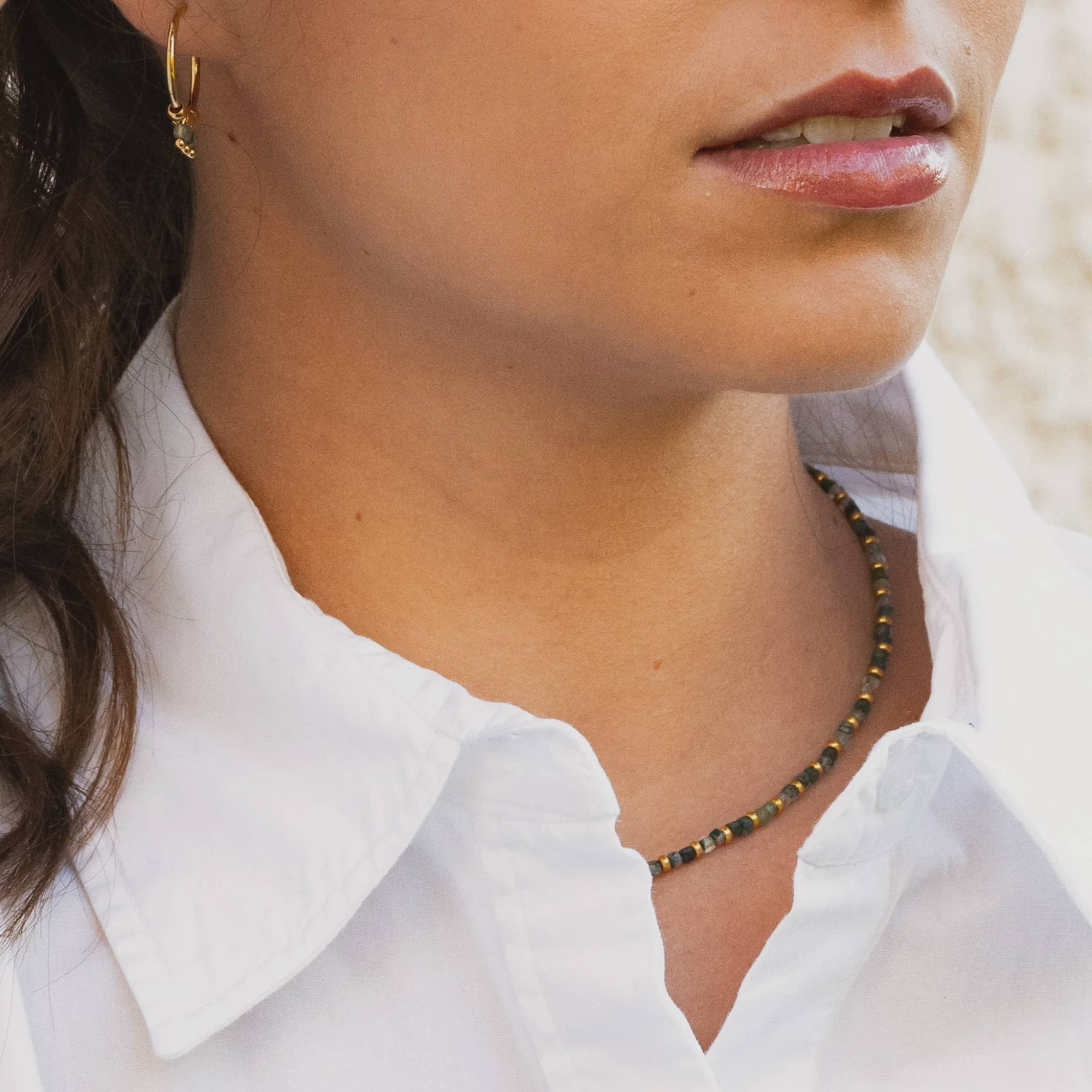 Boucles d'oreilles Karia en pierres Agate Mousse