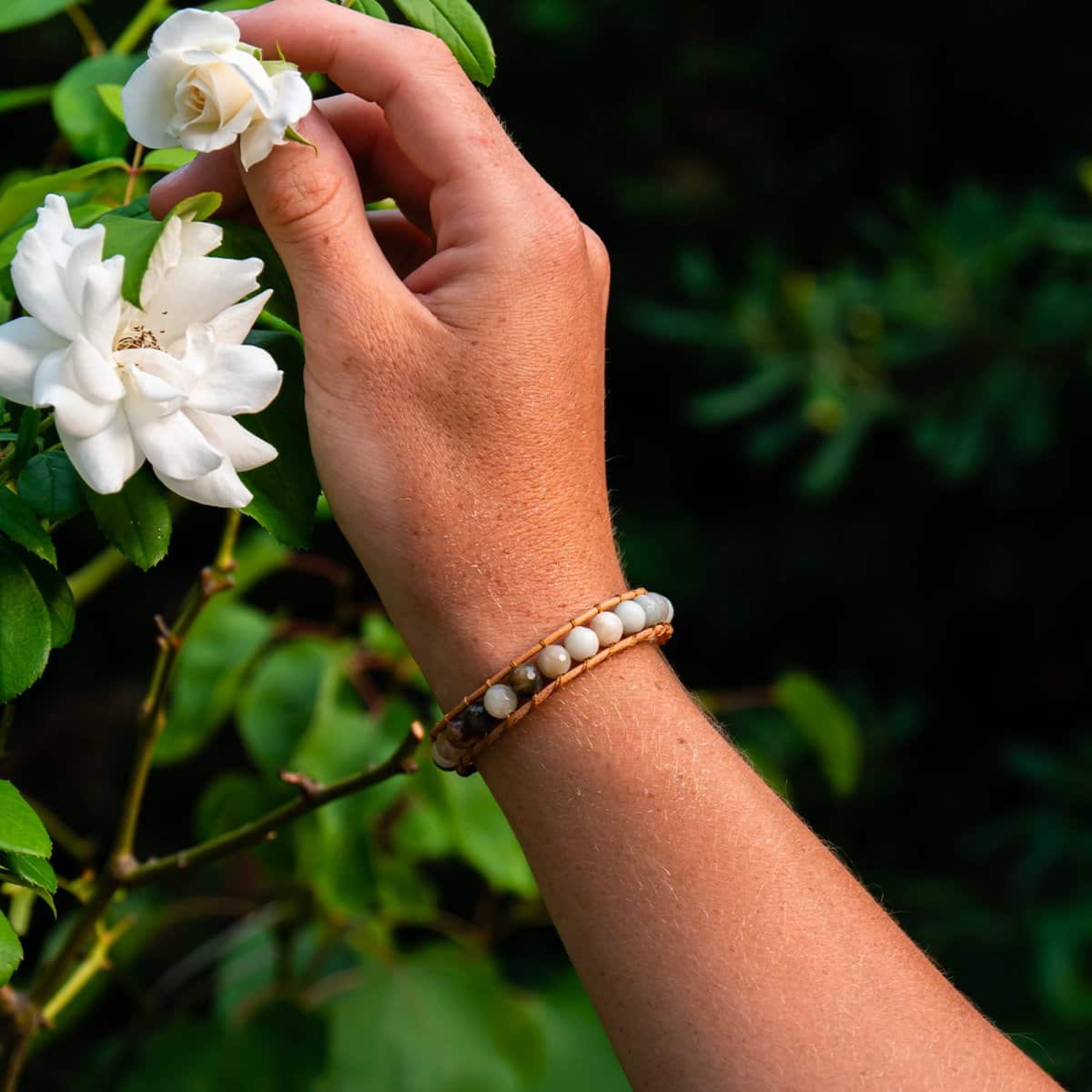 Bracelet Facelia en pierres Amazonite et cuir véritable